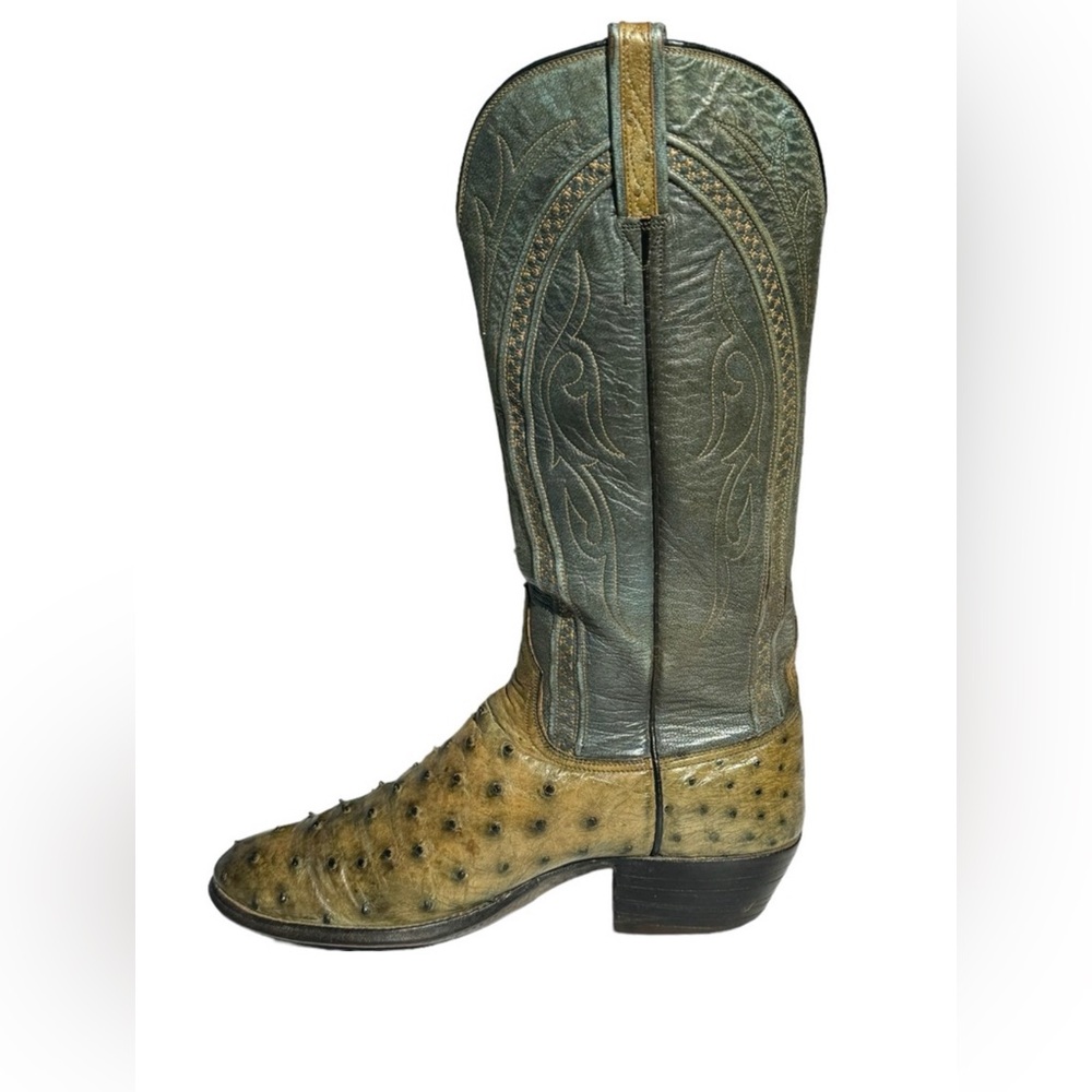 Lucchese Two-Tone Green Ostrich Heeled Cowboy Boots - Picture 6 of 14